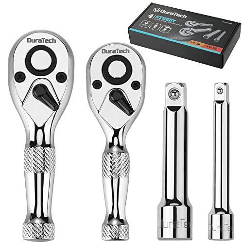 DURATECH Stubby Ratchet Set, 1/4-Inch and 3/8-Inch Ratchets, 4-piece - style: 1/4" & 3/8" Single Head Ratchets + Extension Bars