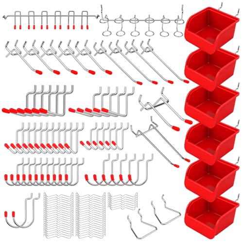 Ultimate 121-Piece Pegboard Hooks Set, Pegboard Accessories with Metal Hooks, Durable Peg Board Organizer Accessories, Pegboard Bins, Peg Board Tool Utility Hooks - color: 121 pcs - Red