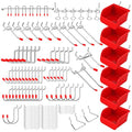 Ultimate 121-Piece Pegboard Hooks Set, Pegboard Accessories with Metal Hooks, Durable Peg Board Organizer Accessories, Pegboard Bins, Peg Board Tool Utility Hooks - color: 121 pcs - Red