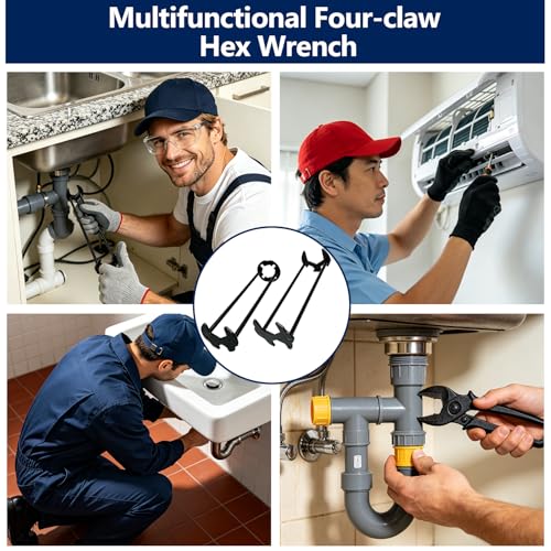 2Pcs Sink Wrench Faucet Tool, Multi-Purpose Basin Wrench with 8 Sizes, Plumbing Wrench for Under Sink Repair, Install & Remove Faucet Nuts, Hose Nuts, Pipe Fittings