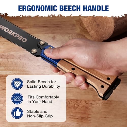 WORKPRO 6'' Folding Japanese Hand Saw, Double-Edged Pull Saw with 11&17 TPI - size: 6'' - Foldable