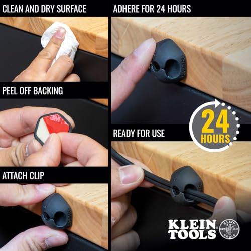 Klein Tools 450-410 Cable Clips, Made in USA, Self-Adhesive 3-Slot Cable, Cord Management Mounting Clips, Optional Screw for Permanent Mounting, 10-Pack - style: 3-Slot Clips