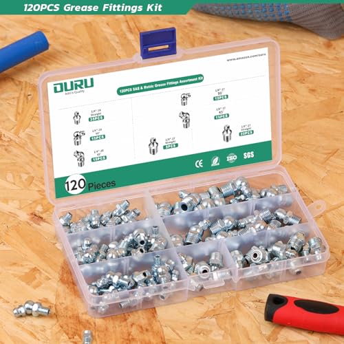 OURU 120PCS Grease Fittings Assortment Kit, SAE with Wrench Kit - size: 120