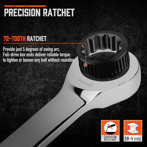 HORUSDY Extra Long Ratcheting Wrench Set, 8-22MM Double Box End, 9-Piece Metric CR-V Steel, with EVA Foam Tool Organizer - style: 9pcs Metric Ratchet Extra Long Wrench Set