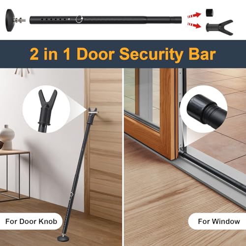 Door Stoppers Security Bar,Heavy Duty Portable Door Lock,2-in-1 Adjustable Sliding Door Lock Bar,Door Barricade Security Bars for Window, Front Door, Patio Door, Apartment, Hotel Room (Black) - color: Black, size: 1 Pack