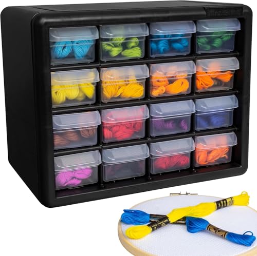 Akro-Mils 16-Drawer Plastic Storage Cabinet, 10.5"W x 6.5"D x 8.5"H, Black - color: Black, size: 16 Drawer, style: 1 Pack