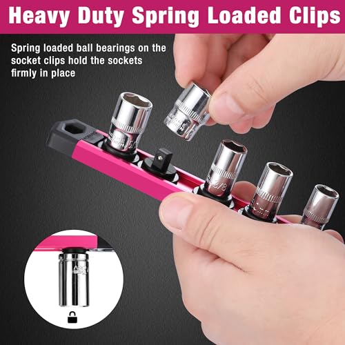 WORKPRO Magnetic Socket Organizer, Heavy Duty 1/4-Inch Drive Socket Rail - color: Rose Red, size: 1/4" DR