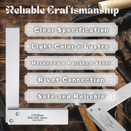 Machinist Square Set 2, 3, 4, 5 Inch, Atarvana Mechanical Steel High Precision Squares, Harden Carbon Steel, 90 Degree Wide Base, L-Type Right Angle Ruler Tool for Woodworking - style: Set of 2, 3, 4, 5 Inch