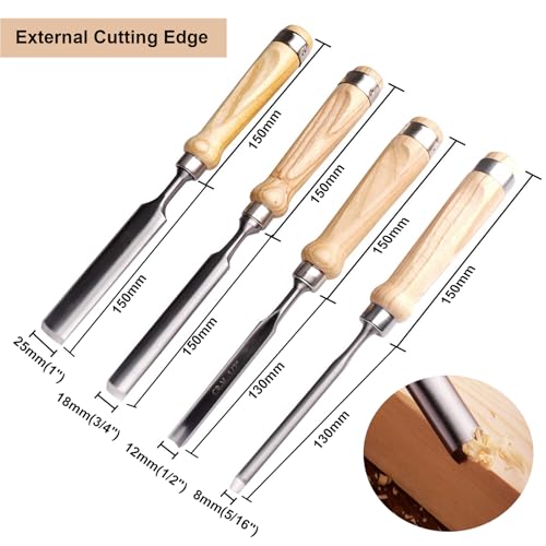 4-Piece Wood Chisel Set, 8mm 12mm 18mm 25mm