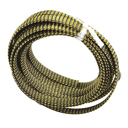 Othmro 5m/16.4ft PET Expandable Braid Cable Sleeving Flexible Wire Mesh Sleeve Black Gold,for TV Audio PC Cords Protect from Pets Chewing - color: Black Gold, size: 10mmx5m