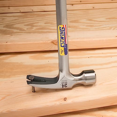 Estwing - ESTE324S Framing Hammer - 24 oz Long Handle Straight Rip Claw with Smooth Face & Shock Reduction Grip - E3-24S Silver - size: 24 oz, style: Smooth Face