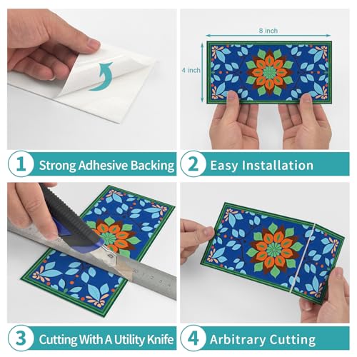VICCI 16Pcs Tile Stickers 8" x 4" Peel & Stick Kitchen Backsplash - color: Sjm-304, size: 8x4IN*16PCS