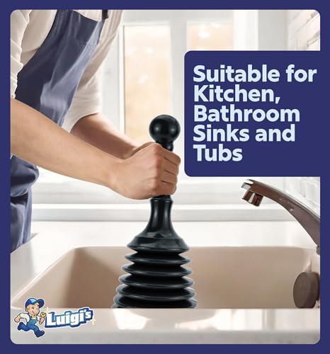 Luigi's Sink Plunger Kitchen - Sink Plunger Bathroom - Drain Bathtub or Shower - Small and Powerful Clog Remover - Commercial Style "Plumbers Plungers" with Large Bellows - Black - Small - color: Black