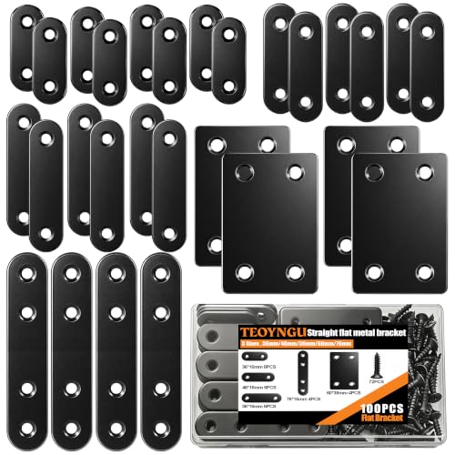 100PCS Flat Plate Straight Bracket,36mm/46mm/56mm/60mm/76mm Flat Brace Bracket, 5 Sizes Stainless Steel Metal Brace Bracket for Wood - color: Silver-88PCS