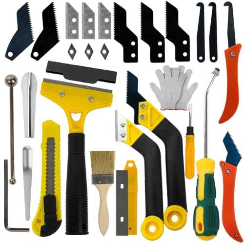 Grout Removal Tool Kit – 33Pcs Tile Caulk Scraper Set with Carbide Saws, Ergonomic Handle & Multi-Shape Blades for Efficient Bathroom, Shower & Kitchen Floor
