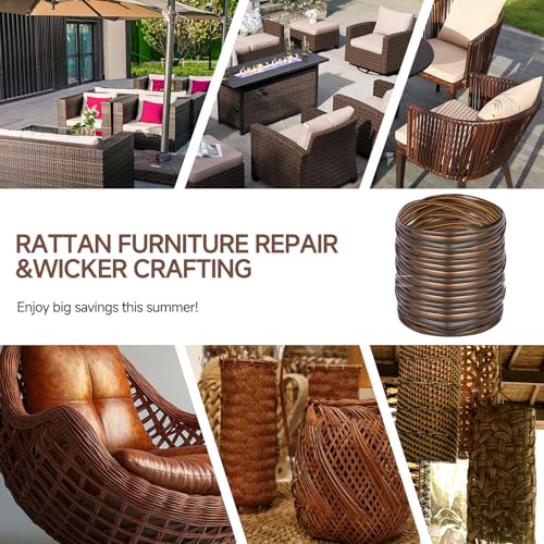 Wicker Repair Kit, Synthetic Embossing Rattan Fix Material Supplies Vinyl Plastic Waterproof Flat Ribbon for Garden Patio Furniture and Rattan Chair Sofa Basket Replacement-130Ft Dark Coffee Brown