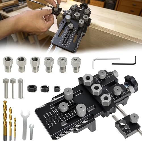 Dowel Jig Kit with Quick Positive Stop and Clamp, Adjustable Doweling Jig - color: Black