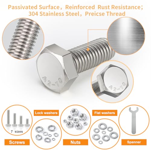 Senyard 240PCS 1/4-20 Bolts and Nuts Kit (Stainless Steel, 1/4-20 Hex Bolts, Nuts, Washers, Wrench) - size: 1/4-20 bolts
