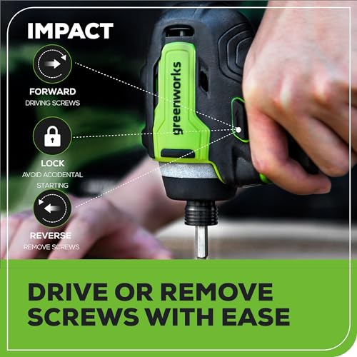 Greenworks 24V MAX Cordless Brushless Drill & Impact Driver Combo Kit, Electric Drill Set, High Torque, Lightweight, Professional Grade, Includes 2x 2.0Ah Batteries, Charger, and Storage Bag - size: 2PCS Combo Kits