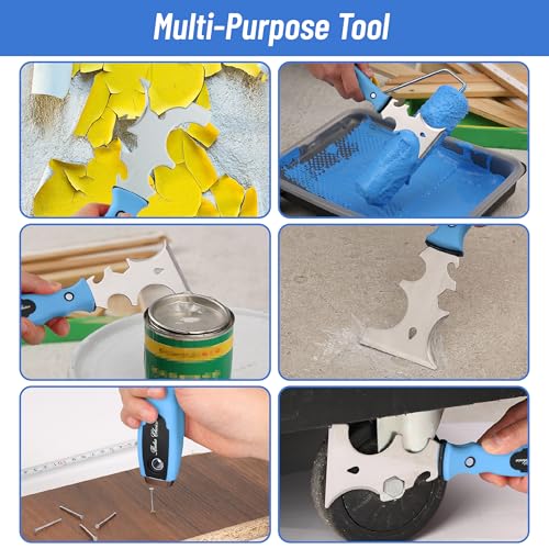 Bates- Drywall Hand Tool Kit, 6pcs, 3" 4" 6" 8" 12", Stainless Steel Drywall Tool with Metal Hammer End, Putty Knife Set, Taping Knives, 12.5" Mud Pan for Joint Taping, Finishing and Patching - color: Blue