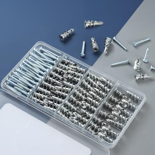 Metal Self Drilling Drywall Anchors,110PCs Hollow Zinc Sheetrock Anchors and Screws Kit, 55 Heavy Duty Wall Anchors and 55 Pan Head Screws,60LB Hanging