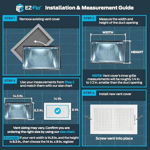 EZ-FLO 14 x 8 Inch (Duct Opening) Air Vent Cover for Wall or Ceiling, Two-Way Ventilation Register, Solid Steel HVAC Register Cover, White, 61662 - size: 14 in. x 8 in