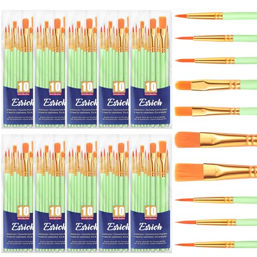 ESRICH 100PCS Paint Brushes, Paint Brush for Acrylic Painting - color: Green, size: 100
