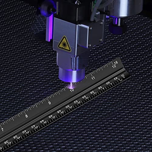 Architectural Scale Ruler, 12 Inch Aluminium Architect Scale Ruler, Imperial Metal Engineers Triangular Ruler for Architects, Students and Draftsmen, Laser Etched Markings - color: Black