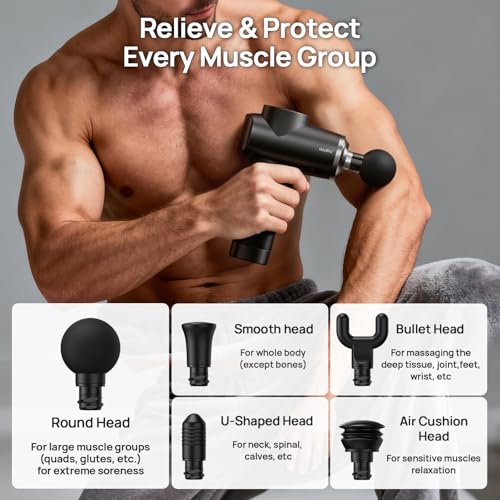 HEYCHY Percussion Massage Gun Deep Tissue, 12mm Portable Muscle Massager - color: Sleek Black