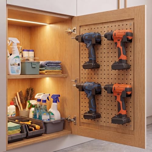 4 Pcs Drill Holder, Heavy Duty Steel Drill Dock Wall Mount, Universal Tool Organizer Rack with Easy Access Space Saving Storage for Garage Workspace Home Storage