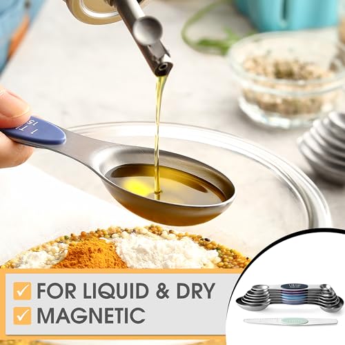 Spring Chef Stainless Steel 8 Magnetic Measuring Spoons Set, Winter Frost - color: Winter Frost, size: 1-Pack