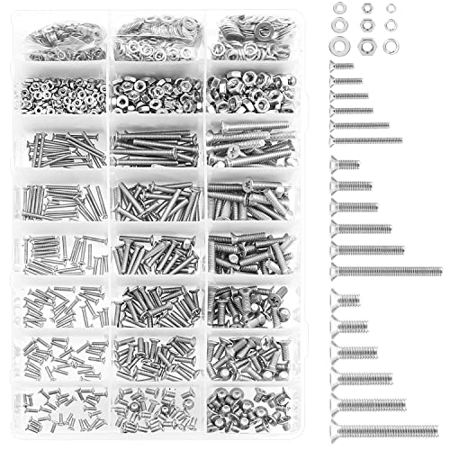 HELIFOUNER 1500 Pieces M2 M3 M4, 304 Stainless Steel Phillips Countersunk Head Machine Screws Bolts Washers Nuts Hardware Assortment Kit - style: Phillips Countersunk Head