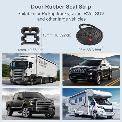 Rubber Seal Strip for Truck Car Weather Stripping Universal Self Adhesive Large Auto Door Soundproofing Weatherstrip for Pickup Truck SUV RV Boat 85.3Ft - size: 85.3Ft