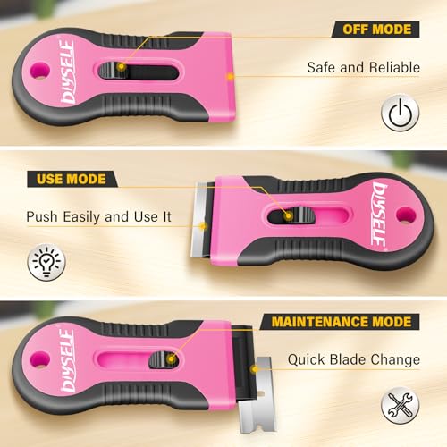 DIYSELF 2 Pack Razor Blade Scraper, Razor Scraper with 10 Spare Blades - color: Pink