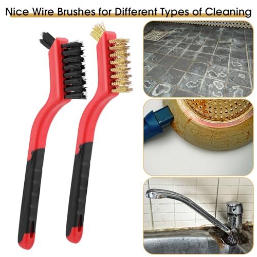 Wire Brush for Cleaning, Small Brass Steel Nylon Brush, Metal Rust Remover - color: Red+3 Mixed Color