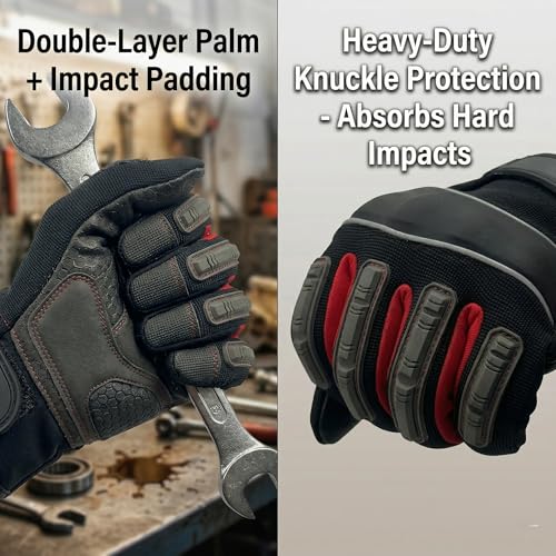 Mechanic Gloves for Men, Heavy Duty Impact-Resistant TPR Armor