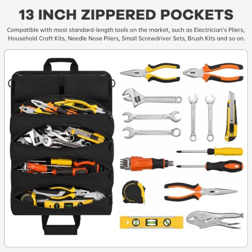 ANILD 13 Inch Regular Long Tool Bag Roll Up, Roll Up Tool Bag Organizer - color: Black, size: Regular