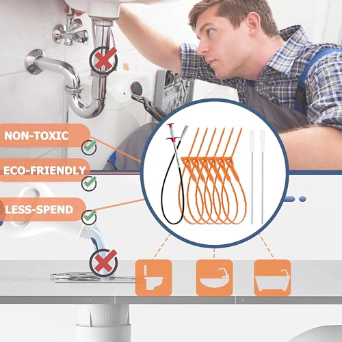 Drain Snake Hair Clog Remover Tool Set - 9 Pack Deep Cleaning Kit | 35.5" 4-Claw Metal Grabber | 25" Flexible Drain Snake | Pipe Brushes, For Sink, Shower, Tub, Toilet, Kitchen, Bathroom, Sewer