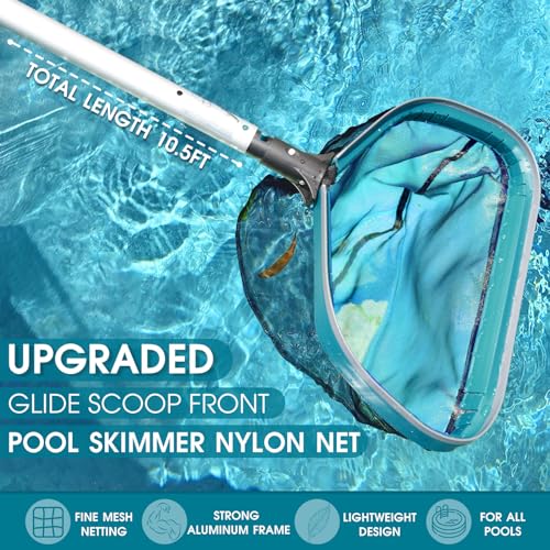 Swimming Pool Cleaning Kit - Pool Skimmer Rake Net with Pole and Brush Head