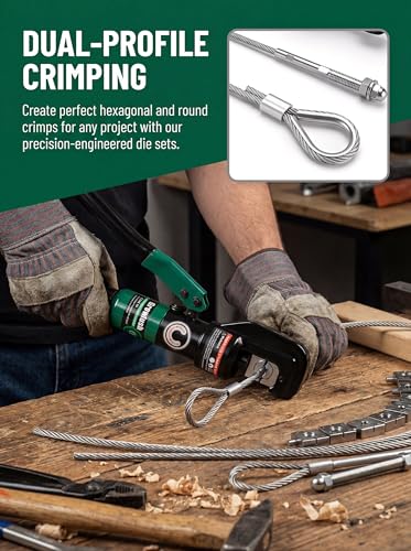 10-Ton Hydraulic Wire Rope Crimping Tool, Hydraulic Swaging Tool, 11 Dies for 3/64"-3/16" Double Barrel Sleeves & Stainless Steel Cable Railing Terminals, Professional Rigging Swager - size: 3/64"-3/16"
