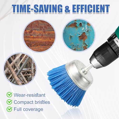 9pcs Nylon Wire Wheel & Cup Brush Set for Drill, 3 Sizes Abrasive Brush with 1/4in Hex Shank for Cleaning Sanding Drill Scrub Brush Attachment Remove Paint 80/100/240 Grit