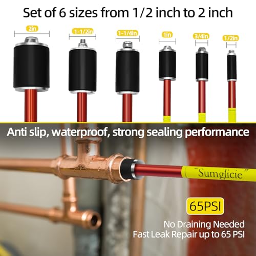 6800 Plumbing Plug Tool Kit, Pipe Water Stopper Kit 1/2" to 2" for Professional Plumber Plumbing Repair, 6-Piece Tools with Carrying case, No Draining Needed, Fast Leak Repair up to 65 PSI