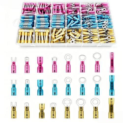 710Pcs Heat Shrink Wire Connectors Kit, Marine Grade Tinned Copper Electrical Terminals, Waterproof Ring Fork Spade Butt Connectors for Automotive Boat Wiring