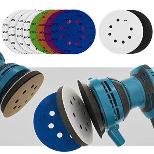 80pcs 5 inch 8 Hole Sanding Discs Hook and Loop 1500/2000/2500/3000/4000/5000/7000/10000 Grits Wet Dry Sandpaper with 2pcs Interface Pad for Random Orbital Sander Automotive Wood Metal Polishing - size: 5 Inch 8 Hole