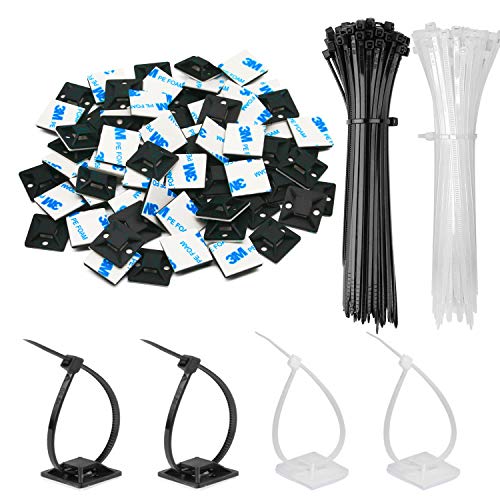 30 Pack 2 inch Zip Tie Adhesive Mounts Self Adhesive Cable Tie Base Holders with Multi-Purpose Tie wire clips with screw hole,Anchor stick on wire holder with 8 inch zip ties （Black&White） - color: 30 Pack 2" Black/White