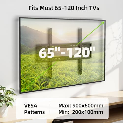 USX MOUNT Fixed TV Wall Mount for 65-120 inch Flat TVs up to 220 Lbs, Low Profile Wall Mount TV Bracket fits 16" 18" 24" 32" Stud Spacing, Max VESA 900x600mm for Most 100 98 90 85 86 inch TV - size: 65-120 inch