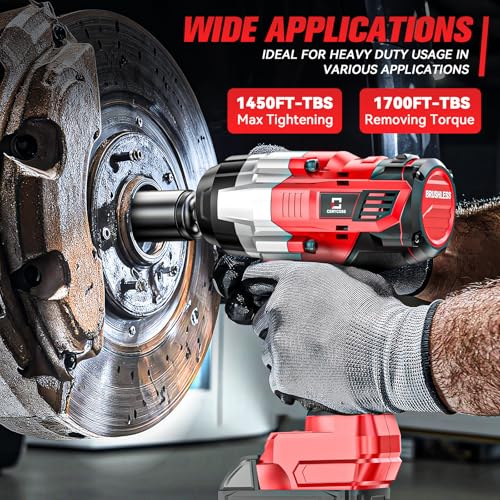 Cordless Impact Wrench 1/2 inch Compatible with Milwaukee 18V Battery: 1700FT-LBS High Torque Impact Wrench Heavy Duty Tool - Brushless Electric Impact Gun Includes LED Work Light - Bare Tool Only - size: 1/2inch, style: Compatible with Milwaukee(No batte