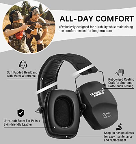 PROHEAR 016 Ear Protection Safety Muffs for Shooting, NRR 26dB Slim Hearing Protector for Gun Range, Hunting - Black and Orange