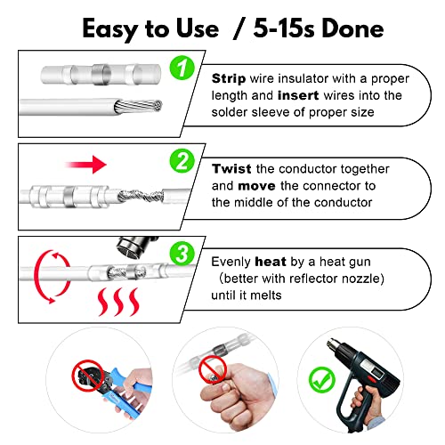 Kuject 100PCS Solder Seal Wire Connectors AWG 26-24, White Solder Seal Heat Shrink Butt Connectors Terminals Waterproof Wire Splice Connector for Marine Boat Wire Joint - size: AWG 26-24 White