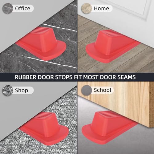 Door Stoppers 4 Pack Premium Rubber Wedge Heavy Duty (Red) - color: Red